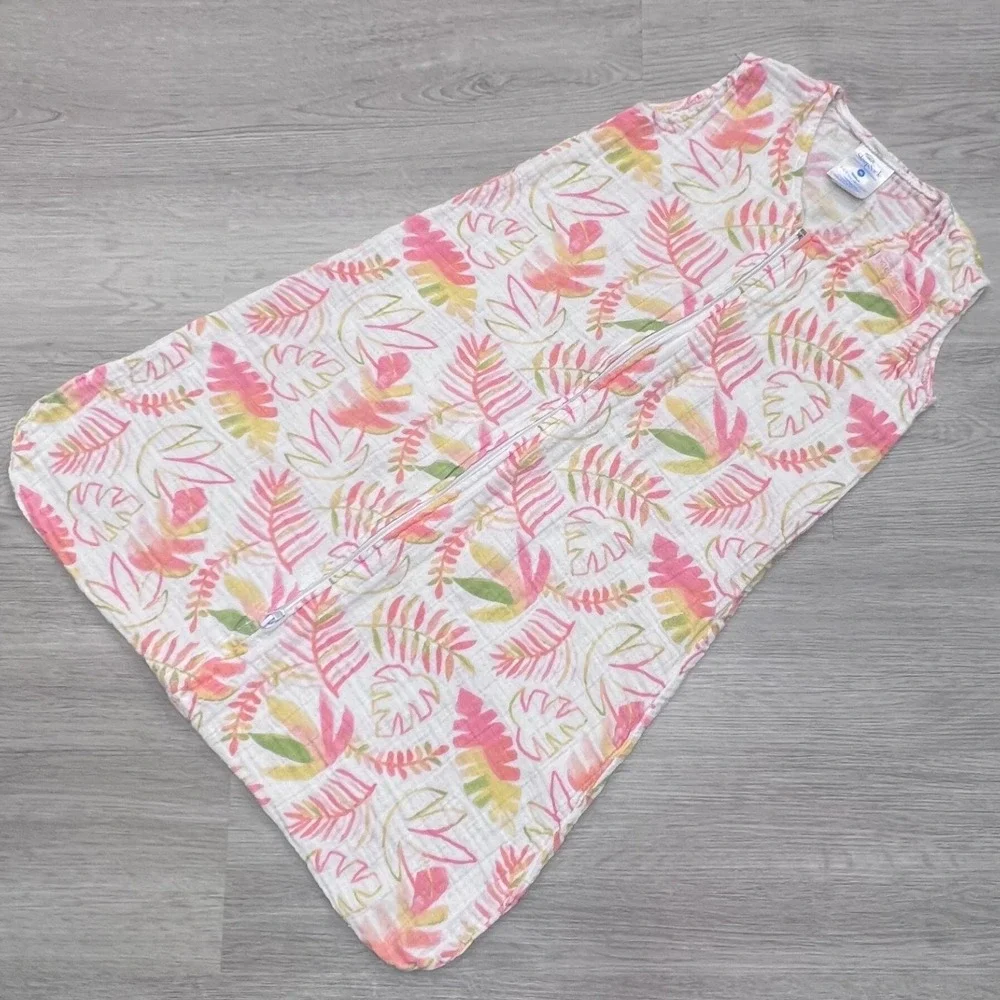 HALO SleepSack Medium 6-12M Pink Tropical Leaf Cotton Muslin Wearable Blanket